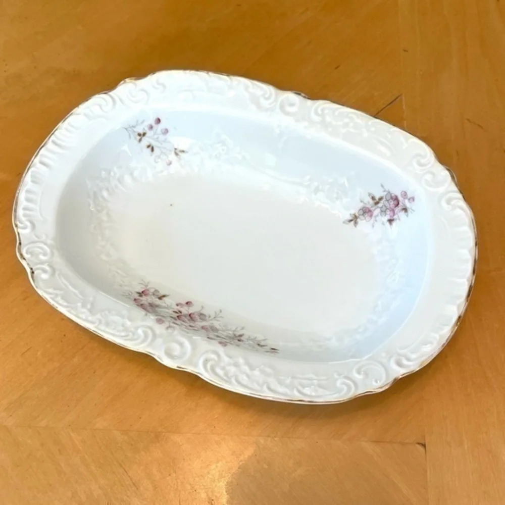 Vintage Victoria Austria Vegetable Side Dish White with Petite Pink Flowers